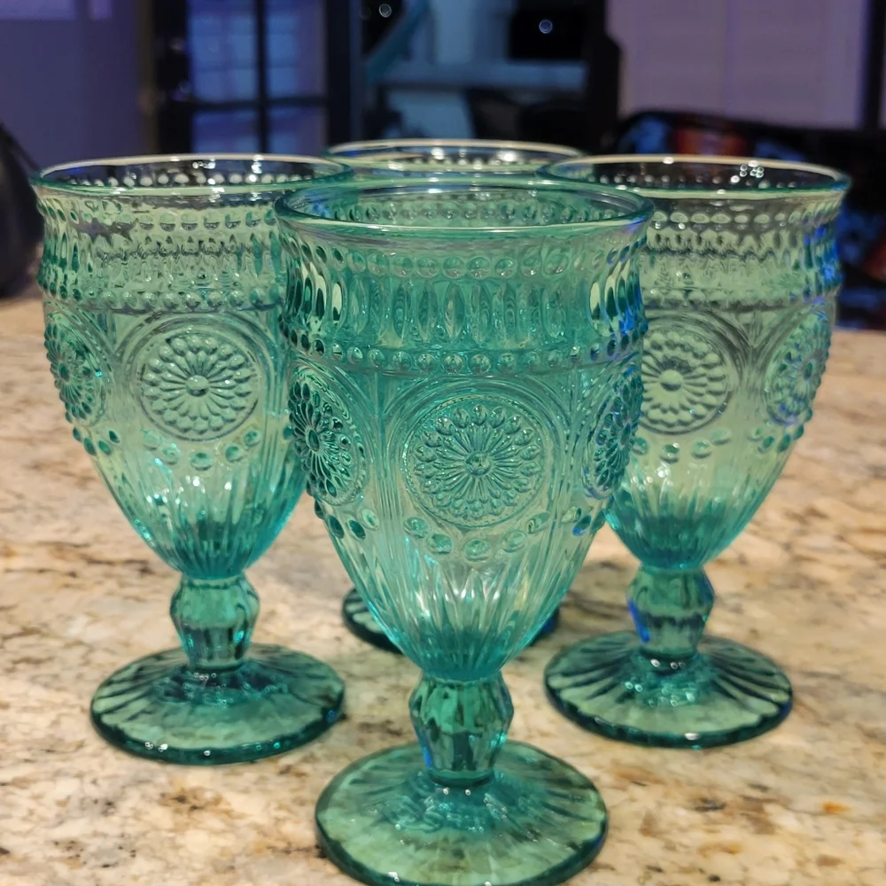 Set of 4 (Turquoise) Pioneer Woman Goblets